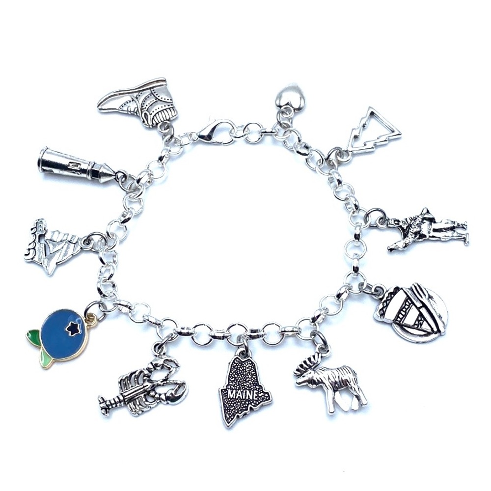 Maine Charm Bracelet Lobster Blueberries Lighthouse State Themed Charms